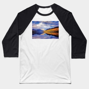 Cloudy Autumn Landscape And Its Reflection Kintla Lake Glacier National Park Baseball T-Shirt